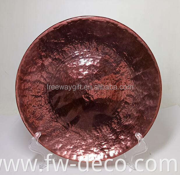 wholesale custom plating colored small round glass charger plate Burgundy glass plates